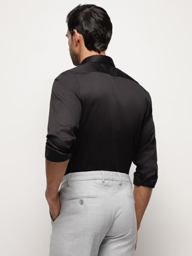 Image of SUBTRACT Men's Slim Fit Solid Spread Collar Cotton Satin Evening Shirt | Stylish Men's Wear Shirt for Office or Party