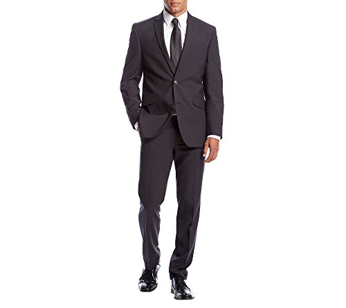 Kenneth Cole REACTION Men's Pindot Stretch Slim Fit Suit with Hemmed Pant, Black, 40 Regular