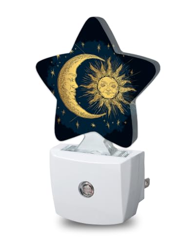 Image of Boho Moon Sun Star Night Light Plug in, Soft Glow Night Light for Kids Bedroom Nursery, Gentle Warm Light for Sleep, Compact Lamp for Hallway Bathroom