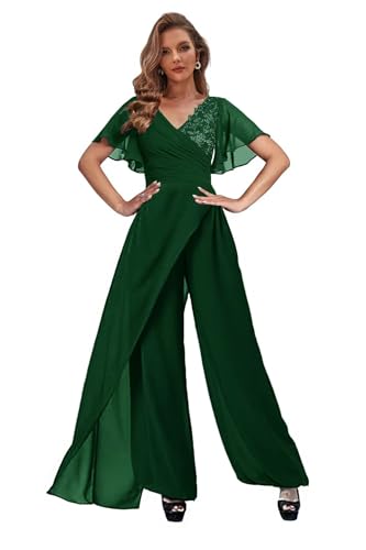 Mother of the Bride Pant Suits Chiffon Lace Applique Backless Formal Wedding Guest for Women Jumpsuit with Ribbon
