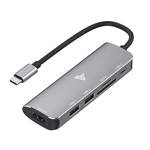 Image of Vaku Luxos Portable USB C Hub,6 in 1 Aluminum Hub with 4K HDMI Output, PD Power Delivery, USB 3.0 Port, SD /Micro SD Card Reader, Type C Hub Compatible for MacBook Pro, MacBook Air, iPad Pro