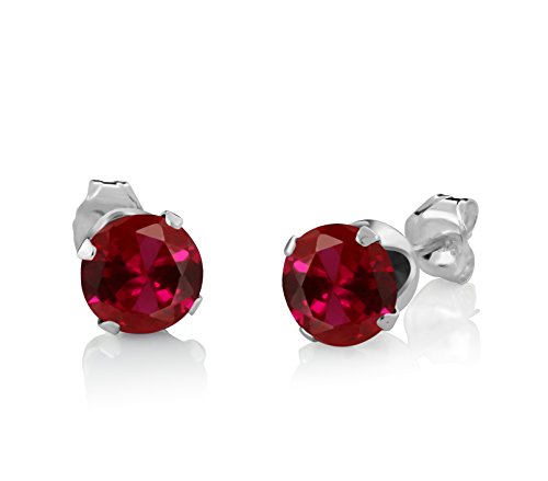 Gem Stone King 925 Sterling Silver Created Ruby Pendant And Earrings Set For Women (2.40 Cttw, Round Cut With 18 Inch Silver Chain) #TOP1