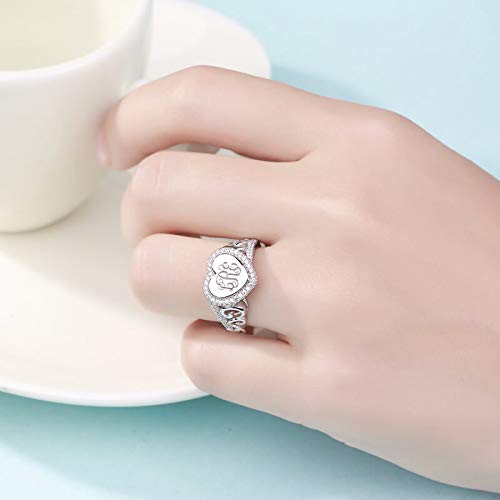 AILIN Custom Classic Monogram Ring 925 Sterling Silver Personalized Engraving initials Rings Graduation Christmas Wedding CZ Anniversary Mother’s Day Jewelry Gifts For Women Sister Wife Daughter3