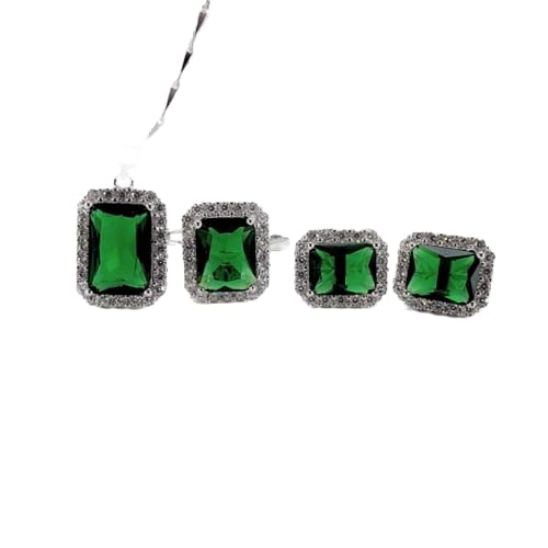 Ensemble de bijoux pour femmes argent sterling S925 strass cristal vert carré