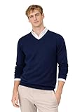 State Cashmere Men's Essential V-Neck Sweater 100% Pure Cashmere Classic Long Sleeve Pullover (Navy, Large)