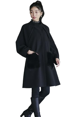 [ルイ ルエ ブティック] フォックスファー ポケット Aライン フレア コート レディース ミセス アウター ロング カジュアル フォーマル ノーカラー ファー 着回し 大きいサイズ 結婚式 パーティ パーティー L(11号) ブラックK1453-L-BLのサムネイル