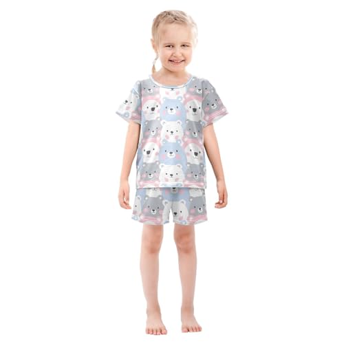 ALAZA Bear White Blue Gray Pajamas Short Sleeve 2 Piece Sleepwear Top and Bottom Pajama Set Unisex3