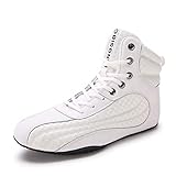 BFYLSQUE Boxschuhe Für Herren Und Damen, Unisex-Ringerschuhe, Atmungsaktive Boxershorts, Sparring-Trainer, rutschfeste Kickbox-Boxstiefel,Weiß,38 EU