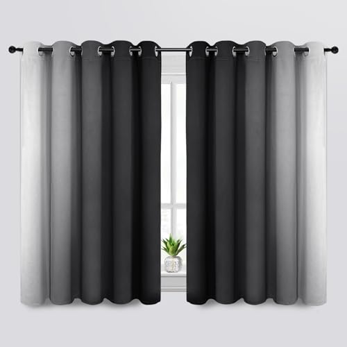 Image of SimpleHome Ombre Black to Grey White Curtains for Living Room 70Wx63L | Room Darkening Curtains for Bedroom,Gradient Light Blocking Curtain,Thermal Insulated Grommet Window Drapes,2 Panels,63 Inch