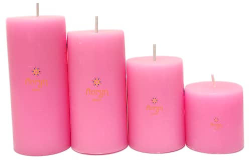 Image of Floryn Decor Pillar Candles Set of 4 | Pillar Candles for Home Decor Scented | Smokeless | Dripless (2 by 2, 2 by 3, 2 by 4, 2 by 4.5 inches) (Rose), Paraffin Wax