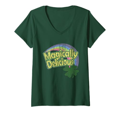 Womens Magically Delicious 80s Vintage St Patricks Day Lucky Charm V-Neck T-Shirt