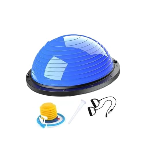 DimyFew Pelota de Equilibrio con Bandas de Resistencia E Inflador, 45 Cm, Semiesférica, Base Antideslizante para Danza Y Gimnasia, Azul