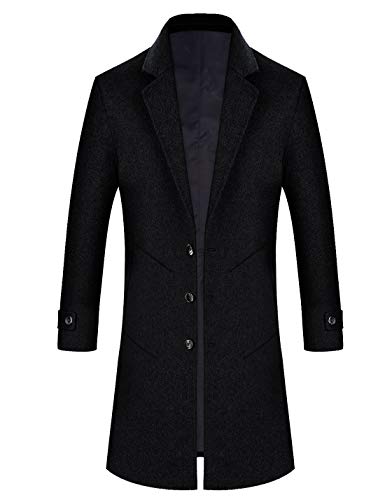 zeetoo Men's Wool Trench Coat Winter Slim Fit Wool Jacket Long Peacoat Overcoat Black Large