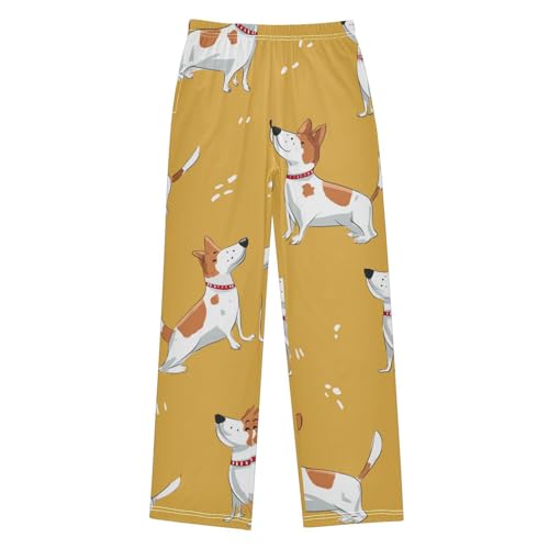 Jack Russell Dog Woof Boys Long Pants Soft Trousers Elastic Waist Kids Lounge Bottoms with Pockets S-XL