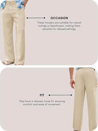 Image of GRECIILOOKS Men's Linen Trousers | Loose Fit Linen-Cotton Casual Pants for Men | Relaxed Office Wear Formal Trousers for Men | Stylish Beige & Pants