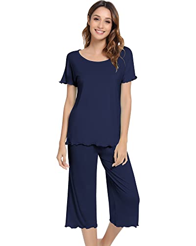 Image of NACHILA Women's Pajamas Set,Short Sleeve Sleepwear Capri Pant Pjs