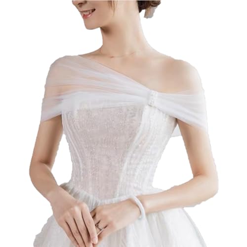 NICENEEDED Bridal Detachable Tulle Shawl, White Wedding Strapes Puffy Dress Scarf Sleeve Shawls, Removable Shoulders Cover Up Accessory for Wedding Costume