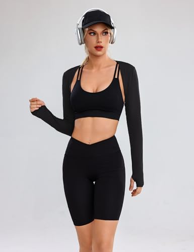 Totatuit Women's Long Sleeve Open Front Shrug Bolero Workout Top Crop Sport Cardigan2