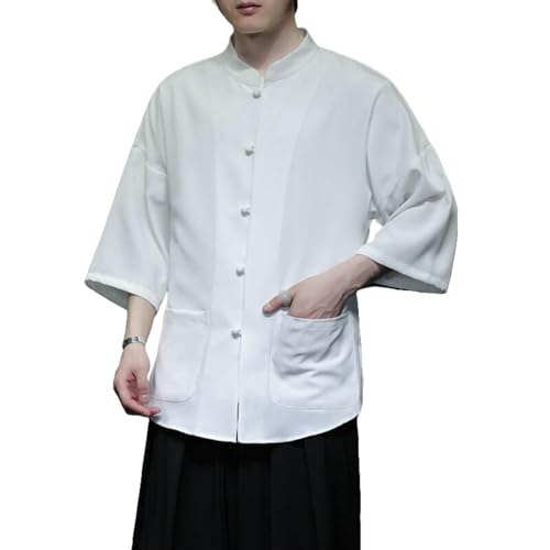 Chemise d'été légère col officier lin manches trois quarts décontractée