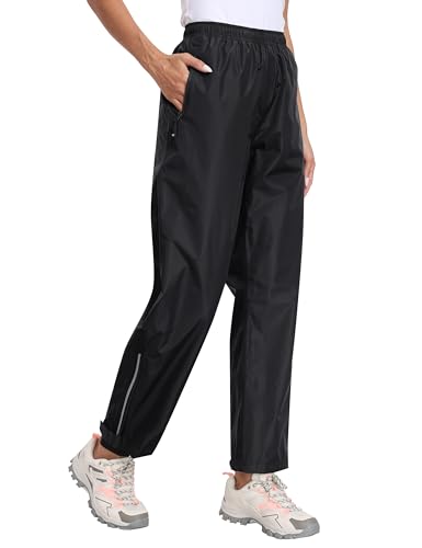 MoFiz Pantalon Imperméable Femme Surpantalon Pantalon de Randonnée Léger Pliable Pantalons de Pluie pour Cyclisme Trekking Extérieur Marche Pêche Noir...