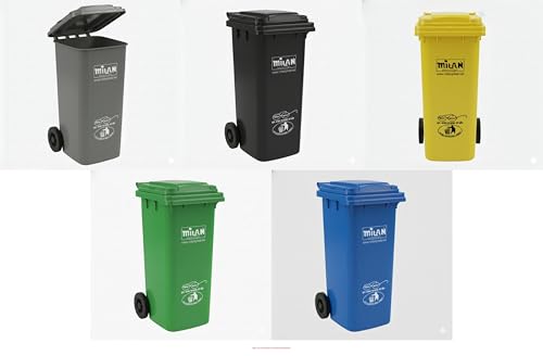 Image of Milan Plastic Manual-Lift Garbage Waste Dustbin with Wheels 100 Ltr Assorted