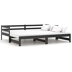 vidaXL Sofá Cama Extraíble Invitado Pijamada Ocasional Auxiliar Salón Sala de Estar Dormitorio Habitación Negro 2X(90x200) cm Madera Maciza de Pino