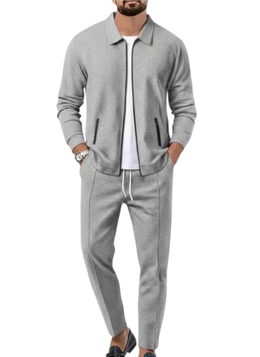 Jawdrobe Men’s Zipper-Check Co-Ord Set | Self-Textured Collar Top...