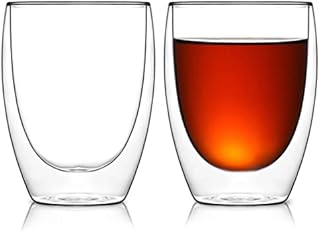 Double Glass Iced Coffee Cups and Mugs 350ml Set of 2, Double Walled Thermo Insulated Glasses for Hot Drinks Thank You Gifts for Women and Men