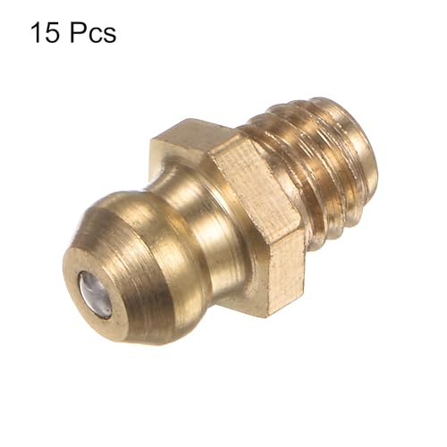 Image of HARFINGTON 15pcs Brass Straight Grease Fitting M6x1mm Metric Thread Hydraulic Grease Nipple Accessories for Car