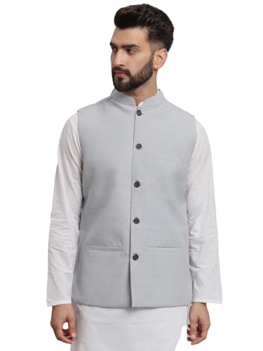 Image of LATEST CHIKAN Men's Traditional Cotton Solid Nehru Jacket /Waistcoat