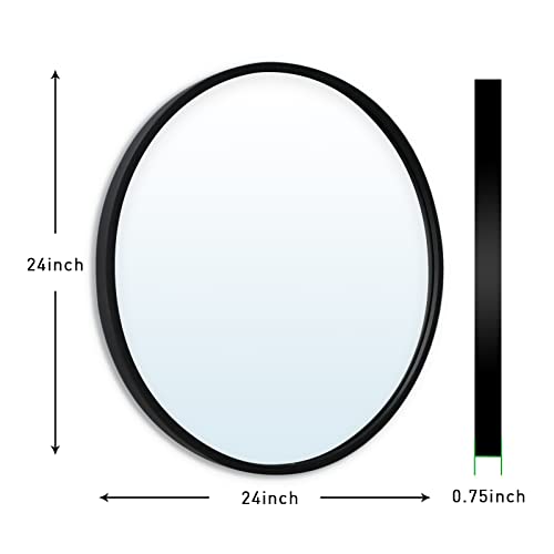Zenida Round Wall Mirror,24-Inch Large Circle Mirror,Black Metal Framed Wall-Mounted Bathroom Mirror,Decorative Round Mirror For Bathroom Decor,Vanity Bedroom, Living Room, Entryway #TOP5
