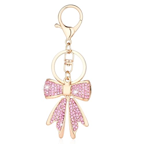 Apausvcm Schlüsselanhänger für Frauen mit Schleife und Glitzer - Taschenanhänger mit Strass für Auto, Rucksack und Handtasche
