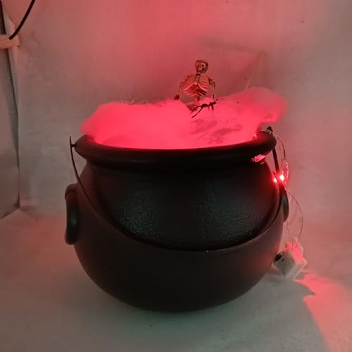 Caldero de Halloween negro con esqueleto y luces LED para decoración de mesa 7