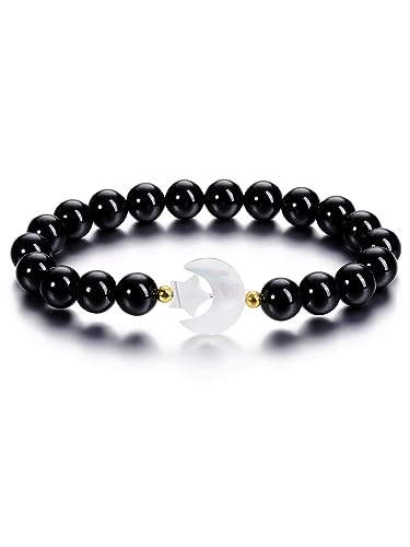 Top Plaza Amethyst Healing Crystal Stone Bracelet for Women 8mm Crystal Beads Moon Star Charm Stretch Bracelet Handmade Energy Gemstone Bracelet Jewelry