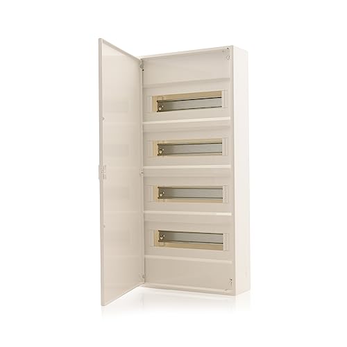 Intratec ALPHA Centralino elettrico da esterno 4 file – Quadro di distribuzione per 48 moduli con sportello bianco – Contenitore elettrico con guida DIN per casa uso professionale – 650 x 310 x 96 mm