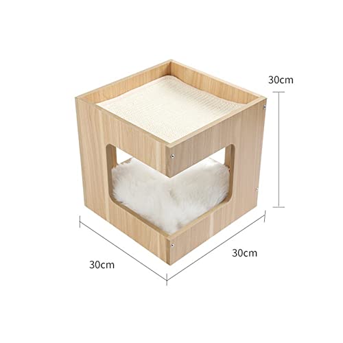 Arbre à chat double couche en bois avec nid intégré et litière modulable - 3
