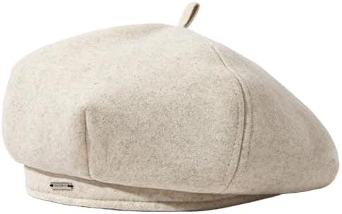 Woolen Beret Women's Autumn and Winter Versatile Octagonal hat (Beige)