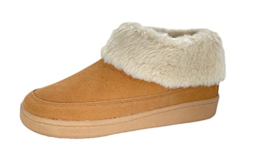 Clarks Womens Slipper Suede Ankle Bootie JMH1883 -Plush Faux Fur Collar and Lining - Indoor Outdoor House Slippers For Women (8 M US, Cinnamon)