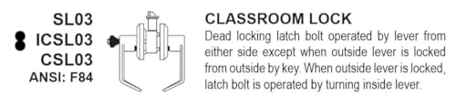 Cal-Royal SL03-26D Commercial Duty Classroom Lever Lock, Satin Chrome (SL03 26D)