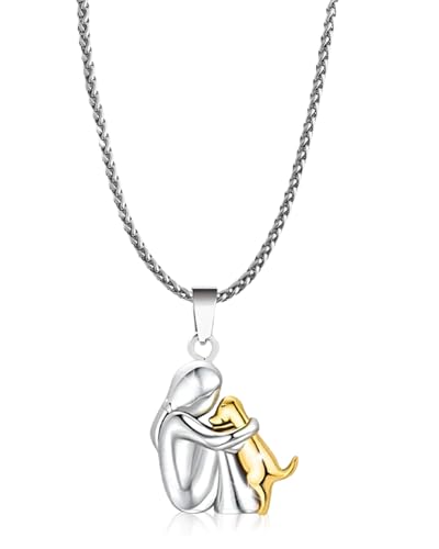 SCJJZ Collar de perro,Collar de abrazo de perro y niña, colgante con forma de animal, para niñas, hijas, madres y amigas,Regalo para amantes de los perros