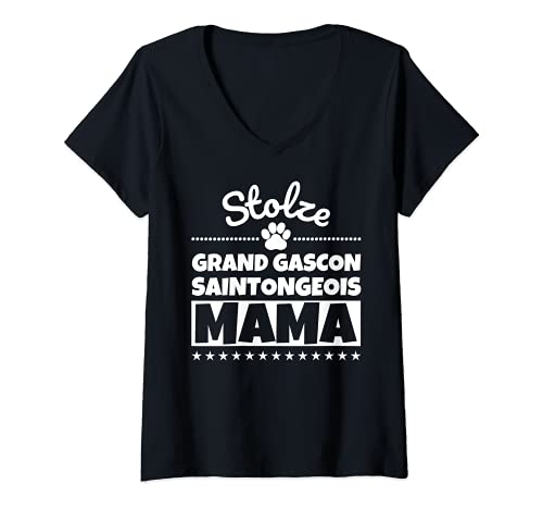 Damen Stolze Grand Gascon Saintongeois Mama T-Shirt mit V-Ausschnitt