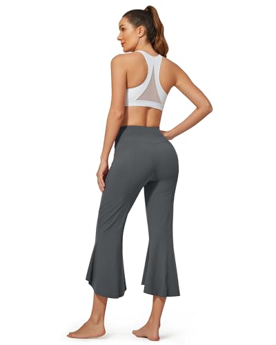 Image of G4Free Capri Pants for Women Stretch Yoga Dress Pants with Pockets Ruffle Bell Bottom Athletic Work Leggings