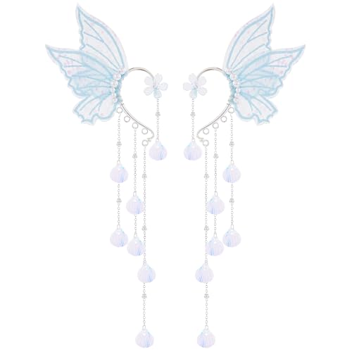 FRESHME Elf Fairy Ear Cuffs - Elven Ear Cuffs with Shell Tassel Mermaid Ears for Women Renaissance Halloween Accessories