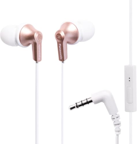 Image of Panasonic ErgoFit Wired Earbuds with Microphone,3.5mm Jack Headphones with Mic and Call Controller,Ergonomic Custom-Fit Earpieces (S /M /L),for Phones and Laptops-RP-TCM125-N (Rose Gold) (Pack of 10)