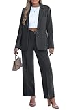 luvamia Business Professional Suit Women Suits 2 Piece Set Business Plus Size Suits for Curvy Casual Outfits Pantsuit Long Sleeve Blazer Sets Charcoal Size XX-Large US 20 to 22