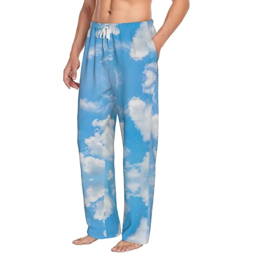 Blue Sky White Cloud Print Men Relaxation Pajama Pants Soft Lightweight Lounge Bottoms With Drawstring Pants2