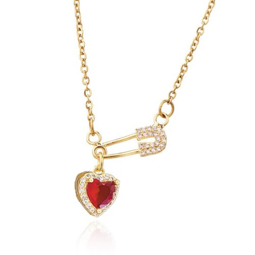 Image of RadiVibe Safety Pin Necklace Gold Charm Necklace Heart Charm Paperclip Necklace for Women Safety Gifts