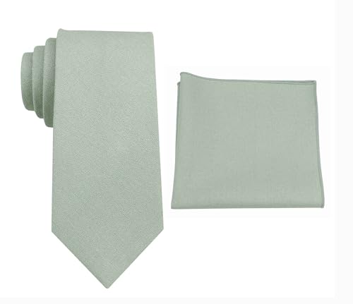 Image of Mens Linen Tie Set - Solid Necktie with Pocket Square