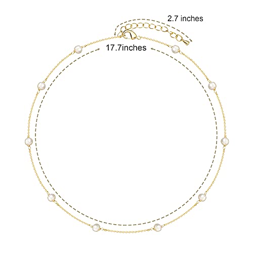 Cowlyn Dainty Pearl Choker Necklace for Women 14K Gold Plated Single Pearl Chain Necklace, Handmade Pearl Jewelry Gift4