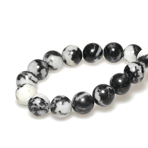 MJDCB Natural Round Stone Beads 6mm Black White Zebra Jasper Loose Gemstone Beads for Jewelry Making Bracelet Necklace 60pcs - Image 2